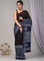 Chanderi Silk Navy Blue Casual Wear Printed Saree